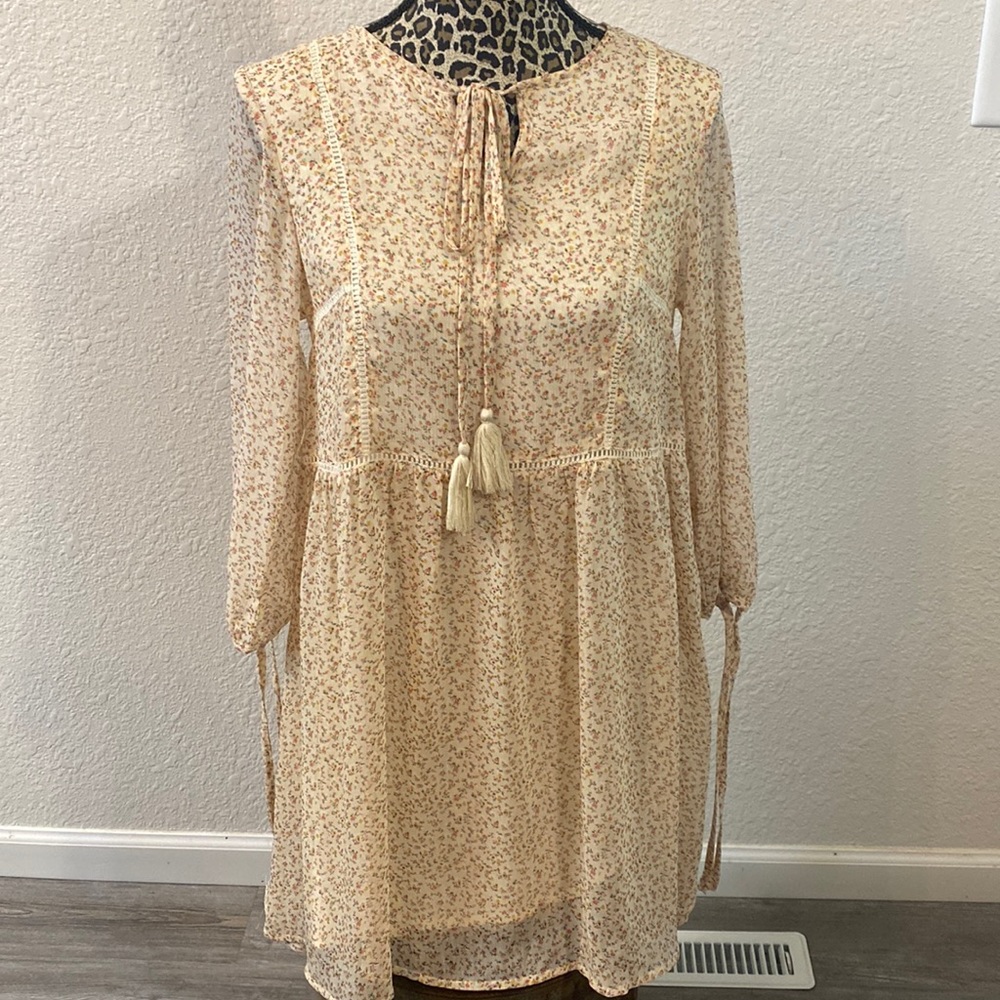 Dress, 3/4 sleeve, cream with floral pattern, brand new with tags